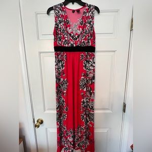 New Directions PetiteLarge pink black white maxi dress great preowned condition